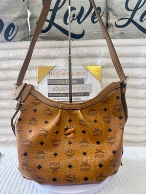 MCM Cognac Visetos Monogram Shoulder Bag